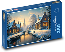 Řeka v zasněženém městě Puzzle 260 dílků - 41 x 28,7 cm