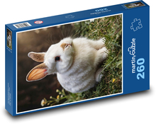 Biely králik v tráve Puzzle 260 dielikov - 41 x 28,7 cm