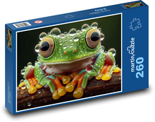 Green frog with water droplets Puzzle 260 pieces - 41 x 28.7 cm