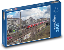Red train at the station Puzzle 260 pieces - 41 x 28.7 cm