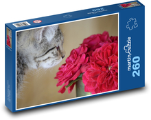 Kot i czerwony kwiat Puzzle 260 elementów - 41x28,7 cm