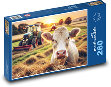 Krava a traktor v teréne Puzzle 260 dielikov - 41 x 28,7 cm 