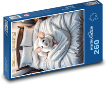 Biała mysz w łóżku Puzzle 260 elementów - 41x28,7 cm