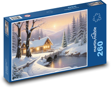 Dom na zaśnieżonej wsi Puzzle 260 elementów - 41x28,7 cm