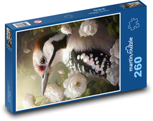 Ďateľ v bielych ružiach Puzzle 260 dielikov - 41 x 28,7 cm 