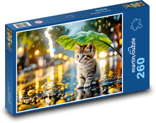 Im Regen sitzendes Kätzchen Puzzle 260 Teile - 41 x28,7 cm