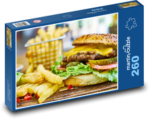 Burger - mäso, hranolky Puzzle 260 dielikov - 41 x 28,7 cm