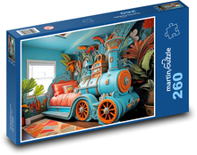 Posteľ - lokomotíva, vlak Puzzle 260 dielikov - 41 x 28,7 cm 