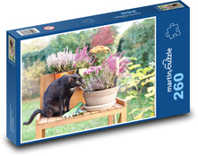 Schwarze Katze - Blumen Puzzle 260 Teile - 41 x28,7 cm