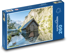 Dřevěná loděnice na horském jezeře Puzzle 260 dílků - 41 x 28,7 cm