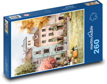 Nakreslené podzimní město Puzzle 260 dílků - 41 x 28,7 cm