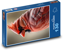 Červený kardinál - krásny vták Puzzle 130 dielikov - 28,7 x 20 cm 