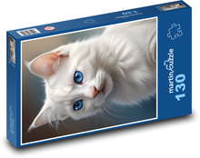 Bílá kočka s modrýma očima Puzzle 130 dílků - 28,7 x 20 cm