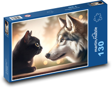 Black cat with wolf Puzzle 130 pieces - 28.7 x 20 cm 