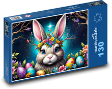 Velikonoční zajíček s vajíčkama Puzzle 130 dílků - 28,7 x 20 cm