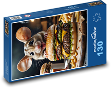 Malá myš jí hamburger Puzzle 130 dílků - 28,7 x 20 cm