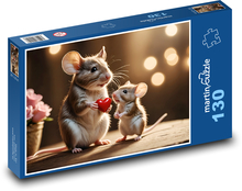 Myši - srdce, láska Puzzle 130 dielikov - 28,7 x 20 cm 