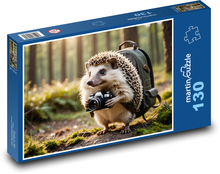 Jeż w lesie z kamerą Puzzle 130 elementów - 28,7x20 cm