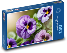 Fioletowe bratki w ogrodzie Puzzle 130 elementów - 28,7x20 cm