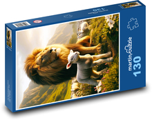 Lion and lamb in the pasture Puzzle 130 pieces - 28.7 x 20 cm 