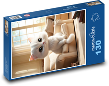 Roztomilé biele mačiatko Puzzle 130 dielikov - 28,7 x 20 cm 