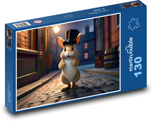 Králík na ulici v černém klobouku Puzzle 130 dílků - 28,7 x 20 cm