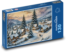Winter time in a snowy village Puzzle 130 pieces - 28.7 x 20 cm 