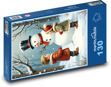 Děti se sněhulákem v lese Puzzle 130 dílků - 28,7 x 20 cm