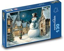Miasto zimą z bałwanem Puzzle 130 elementów - 28,7x20 cm