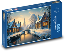 Řeka v zasněženém městě Puzzle 130 dílků - 28,7 x 20 cm