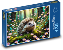 Ježek v ružových kvetoch Puzzle 130 dielikov - 28,7 x 20 cm 
