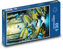 Blue butterflies in the forest Puzzle 130 pieces - 28.7 x 20 cm