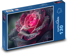 Ružový kvet po daždi Puzzle 130 dielikov - 28,7 x 20 cm