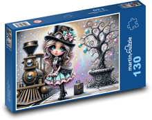 Dívka čekající na vlak Puzzle 130 dílků - 28,7 x 20 cm