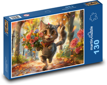 Laughing Flower Cat Puzzle 130 pieces - 28.7 x 20 cm