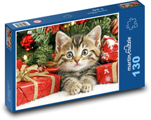 Kleine Katze mit Weihnachtsgeschenken Puzzle 130 Teile - 28,7x20 cm