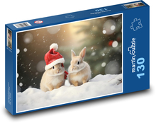 Hasen mit Weihnachtsmütze Puzzle 130 Teile - 28,7x20 cm