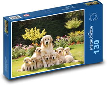 Mom Retriever with a Pack of Puppies Puzzle 130 pieces - 28.7 x 20 cm 