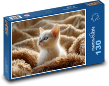 Weißes Kätzchen mit blauen Augen Puzzle 130 Teile - 28,7x20 cm