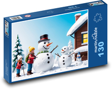 Sněhuláci a děti v zimě Puzzle 130 dílků - 28,7 x 20 cm
