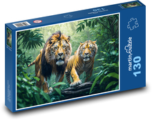 Tygr se lvem v džungli Puzzle 130 dílků - 28,7 x 20 cm