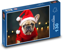 Pes vo vianočnom klobúku Puzzle 130 dielikov - 28,7 x 20 cm 