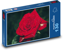 Červená růže s ranní rosou Puzzle 130 dílků - 28,7 x 20 cm