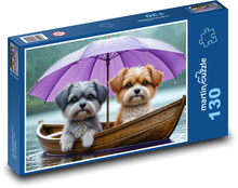 Psy na łodzi - szczeniak, zwierzę domowe Puzzle 130 elementów - 28,7x20 cm