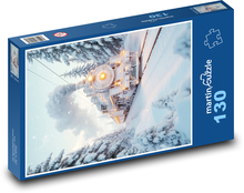 Vlak - zasněžená krajina, příroda Puzzle 130 dílků - 28,7 x 20 cm