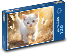 Biały kot - kotek, zwierzę domowe Puzzle 130 elementów - 28,7x20 cm