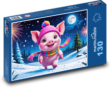 Smejúce sa prasiatko na Nový rok Puzzle 130 dielikov - 28,7 x 20 cm 