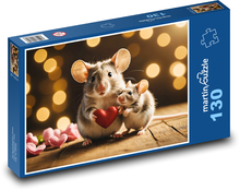 Myši se srdcem k Valentýnu Puzzle 130 dílků - 28,7 x 20 cm