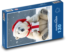 Ľadový medveď s vianočným dar Puzzle 130 dielikov - 28,7 x 20 cm