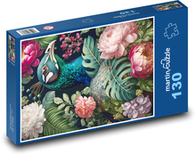 Peacock in flowers Puzzle 130 pieces - 28.7 x 20 cm 